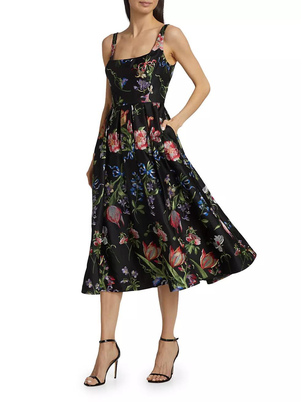 Floral Satin Cocktail Midi-Dress Product Image