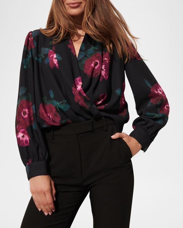 Jackie Floral Draped Long-Sleeve Wrap Top Product Image