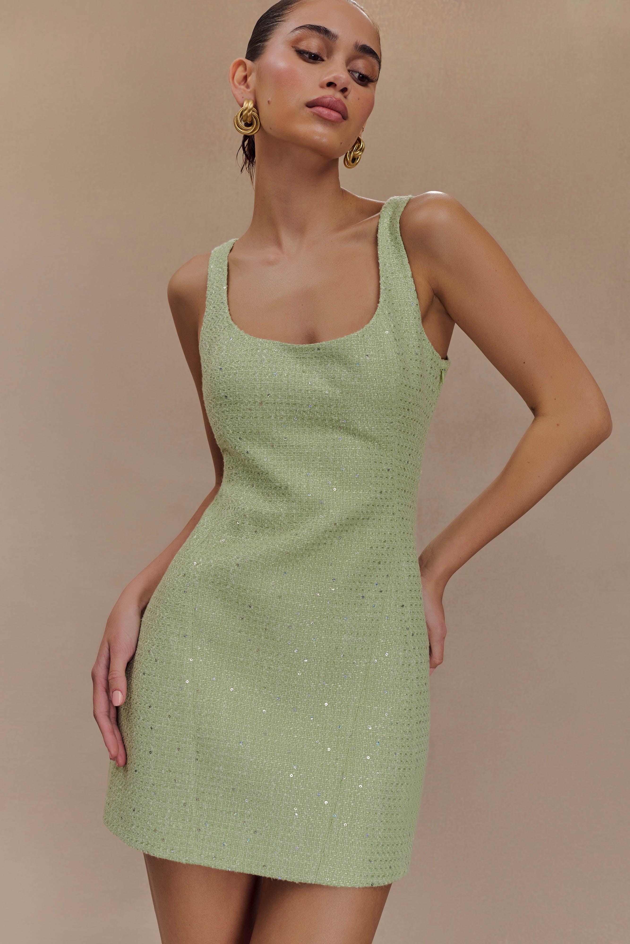 Beth Tweed Mini Dress - Pastel Green Product Image