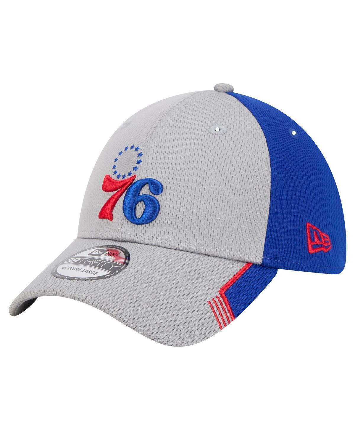 New Era Mens Gray Philadelphia 76ers Active Trim 39THIRTY Flex Hat - Gray, Royal Product Image