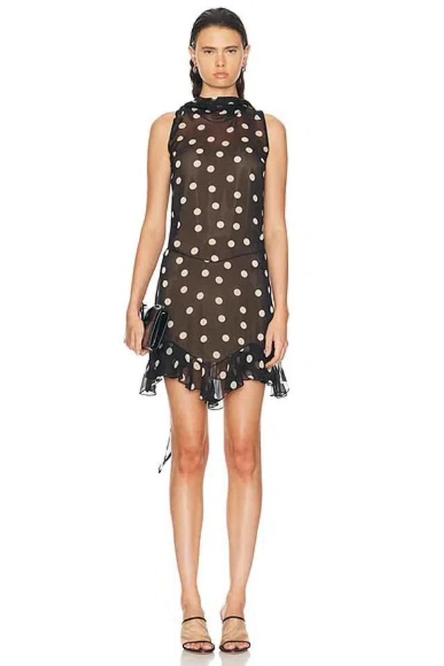 Polka Dots Print Ruffled Dress In Black & Cream Product Image