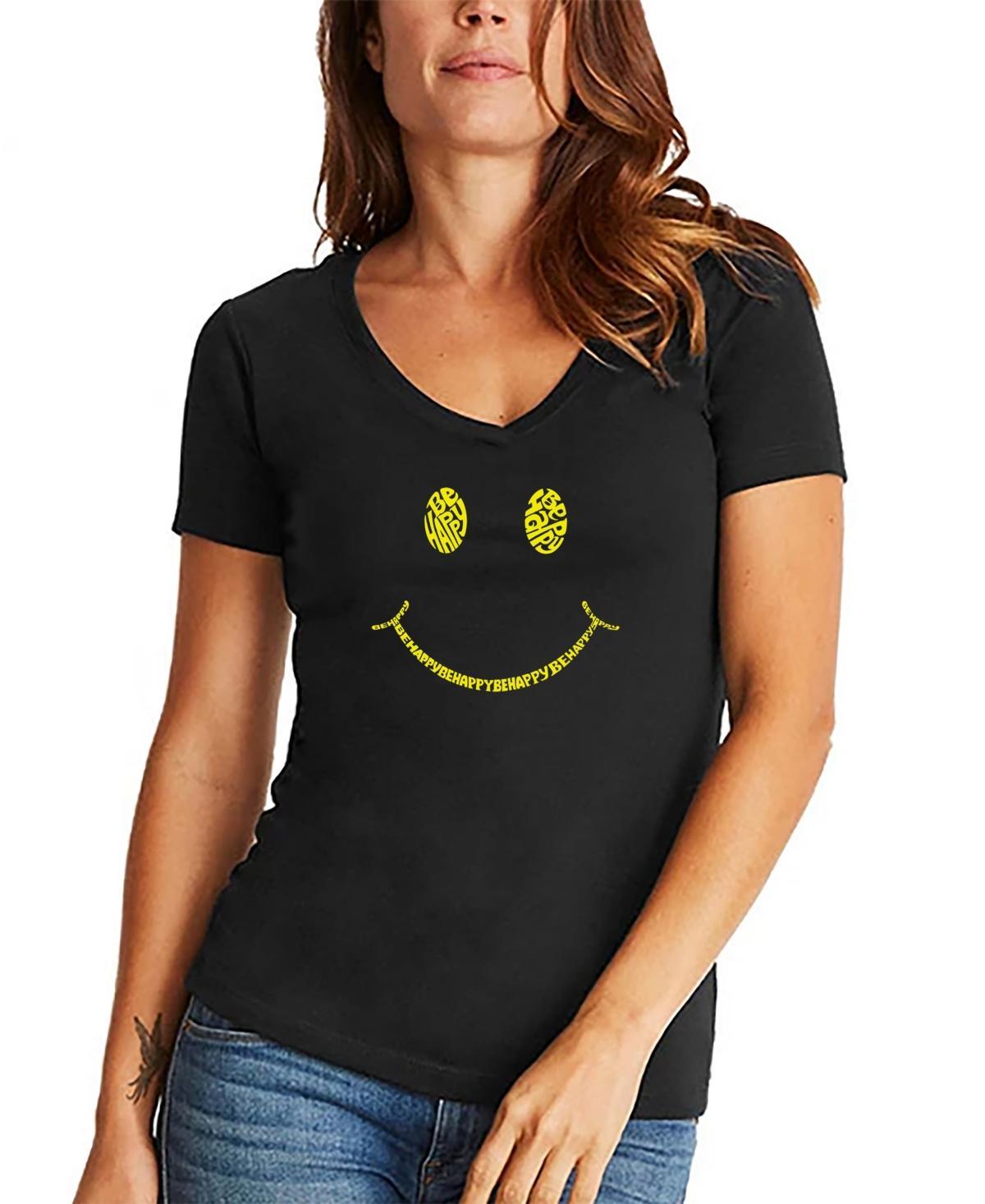 La Pop Art Womens Rockstar Smiley Word Art V-Neck T-shirt Product Image