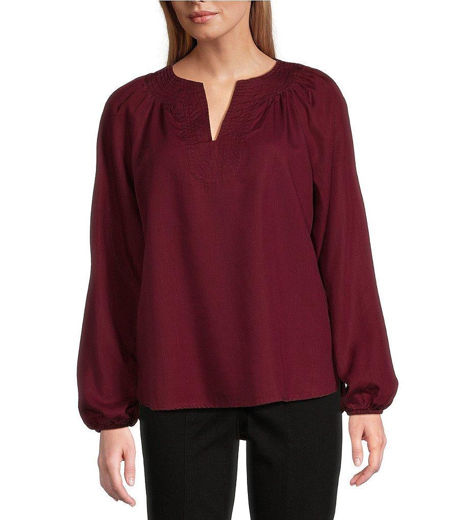 Westbound Long Sleeve Split V-Neck Embroidered Top Product Image