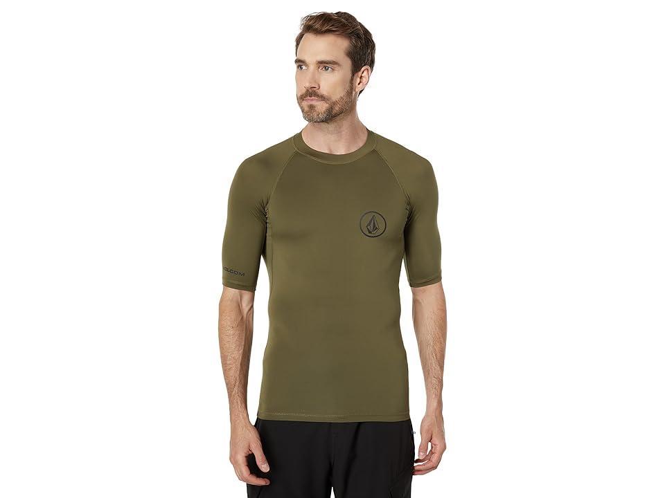 Volcom Lido Solid Regular Fit Short Sleeve Rashguard (Military 1) Men's Swimwear Product Image