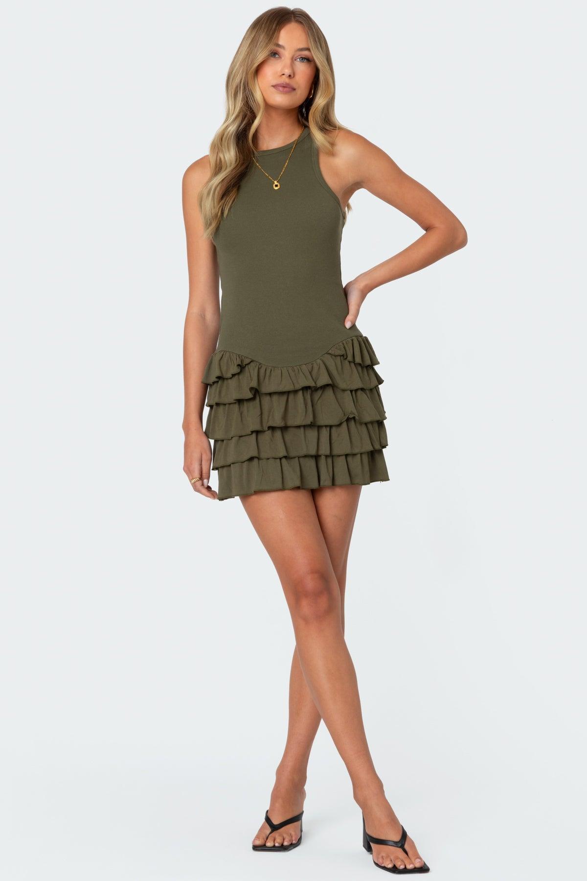 Margot Ruffle Hem Ribbed Mini Dress Product Image