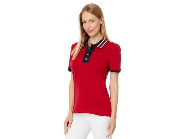 Tommy Hilfiger Puff Sleeve Interlock Polo (Chili Pepper) Women's Clothing Product Image