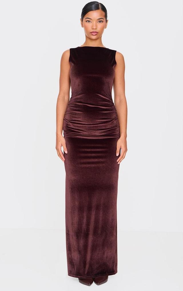 Chocolate Velvet Boat Neck Maxi Dress Product Image