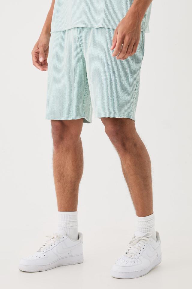 Relaxed Fit Mid Length Stripe Texture Shorts | boohooMAN USA Product Image