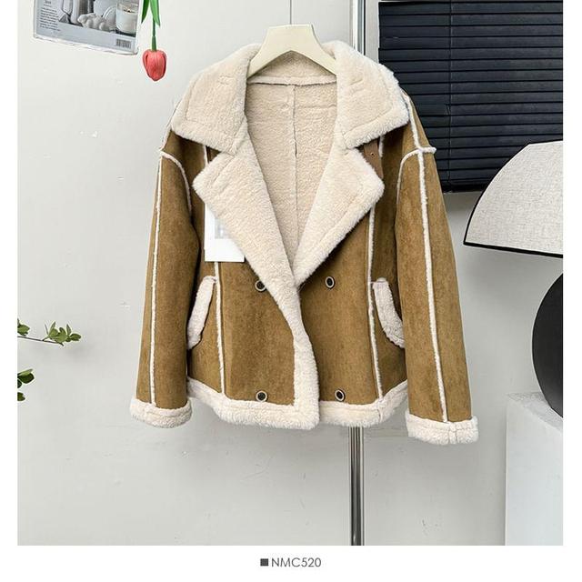 Fleece-Lined Faux-Suede Biker Jacket Product Image