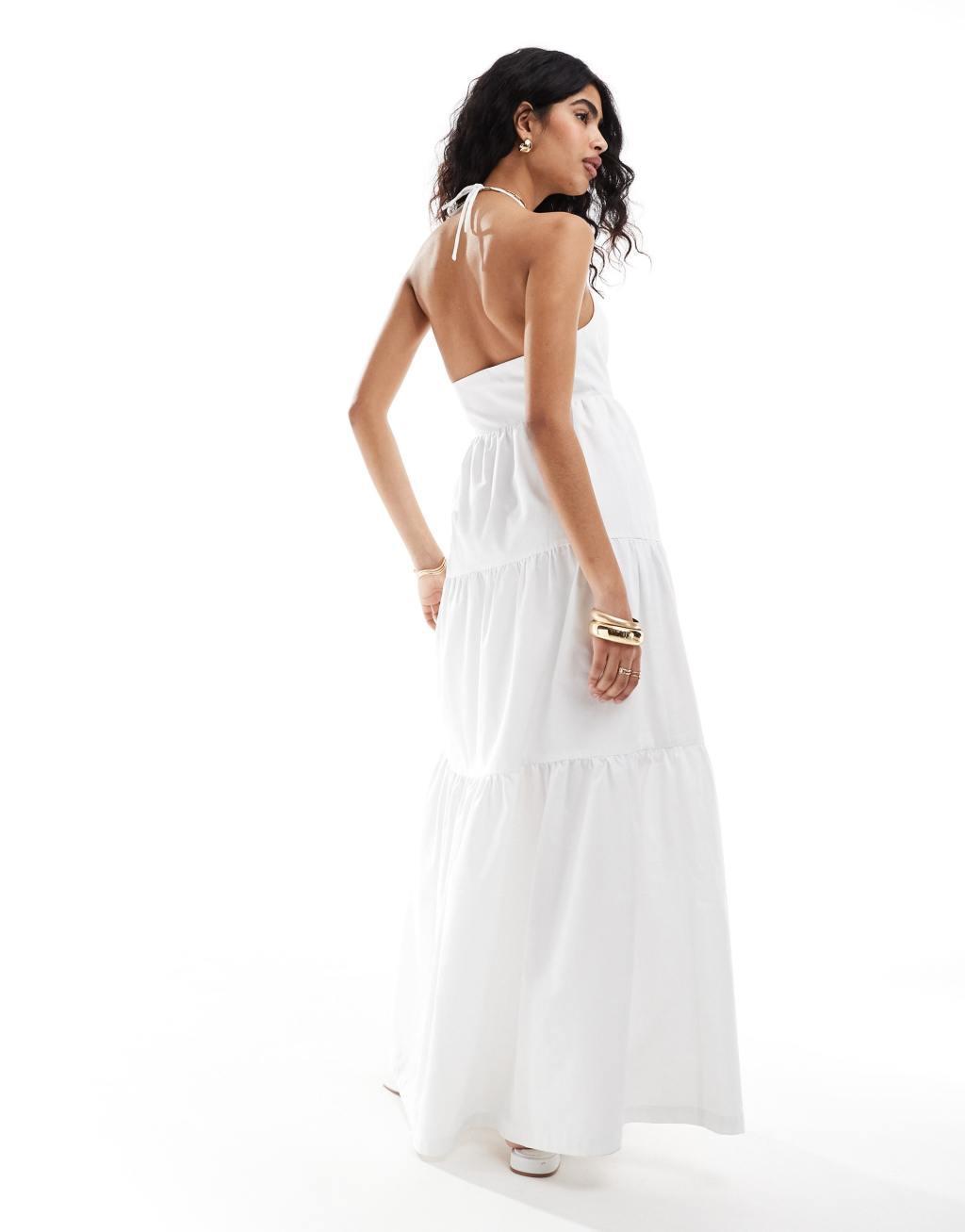 The Frolic exclusive sandy shirred back tiered maxi beach dress in off white  Product Image