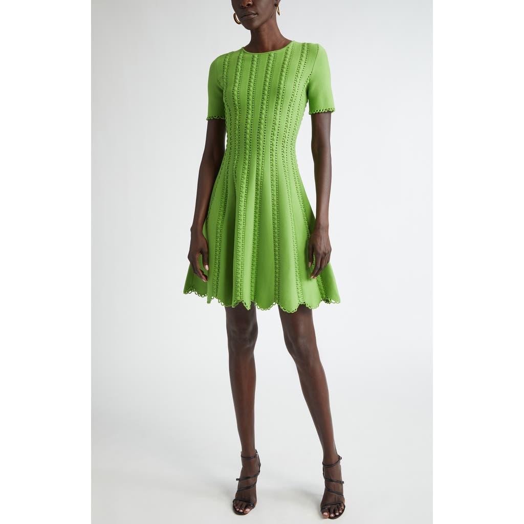 OSCAR DE LA RENTA Scallop Trim Fit & Flare Sweater Dress In Olivine Product Image