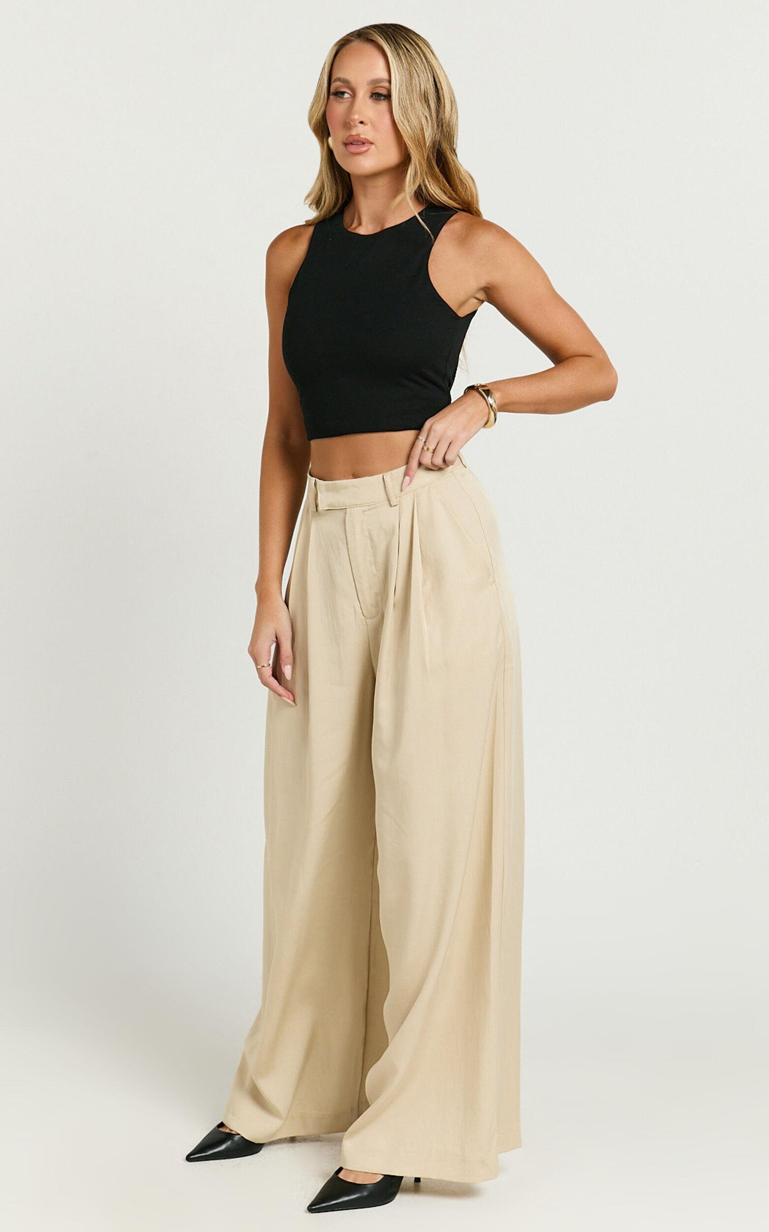 Clarke Pants - High Waist Wide Leg Pants in Stone Product Image