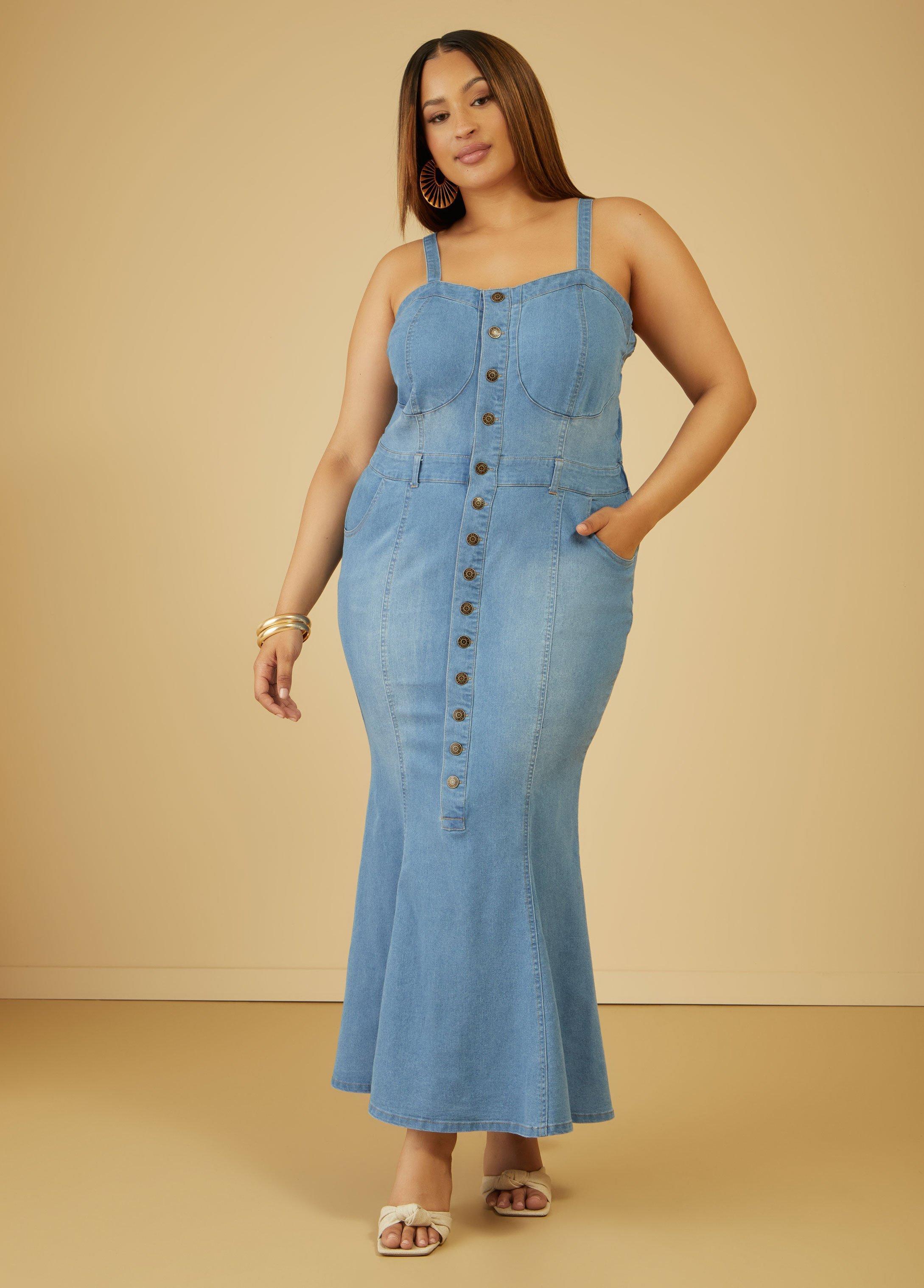 Plus Size Sweetheart Maxi Denim Dress Ashley Stewart product image