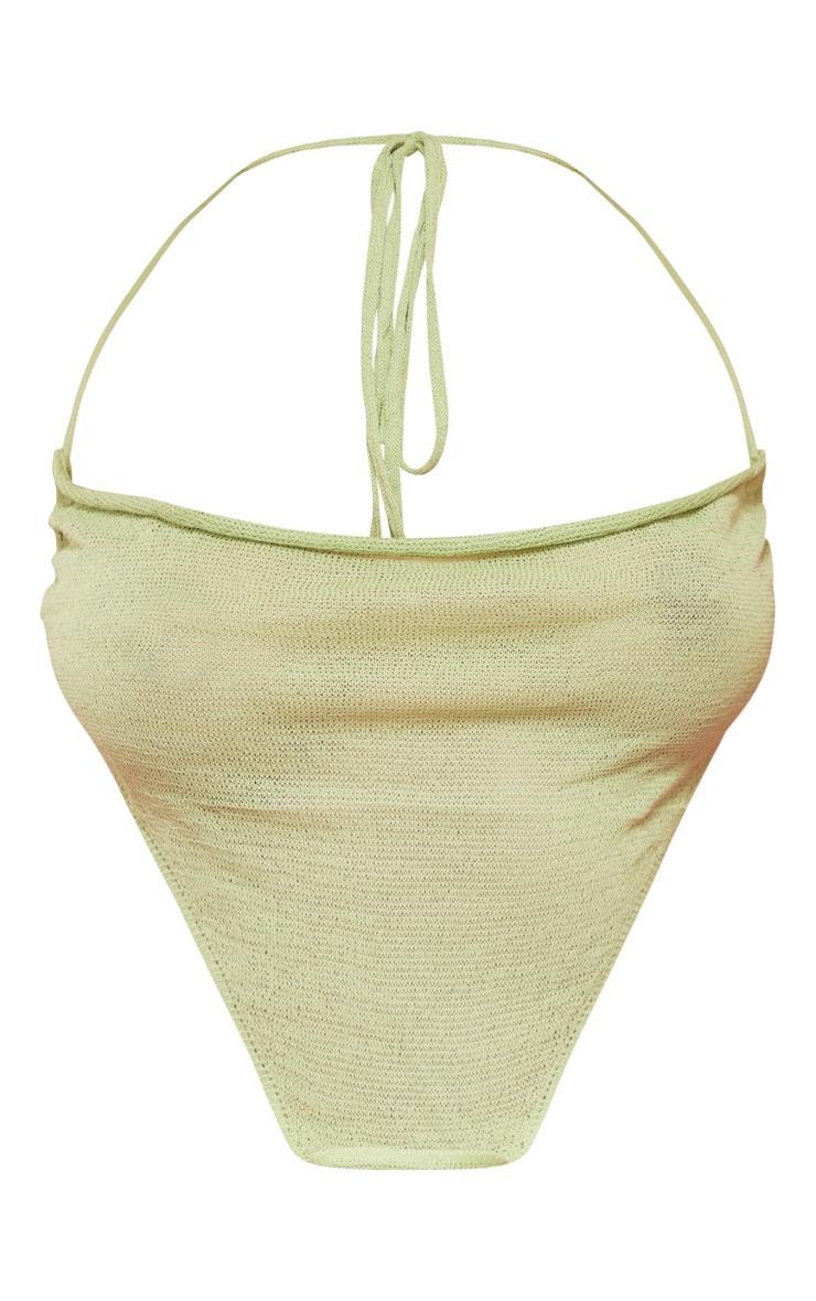 Sage Green Sheer Knit Beach Cowl Neck Crop Top Product Image