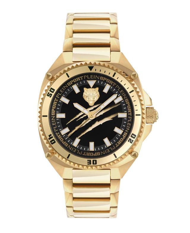 Plein Sport Mens Thunder Force Three Hand Quartz Gold Stainless Steel 47MM - Gold Product Image