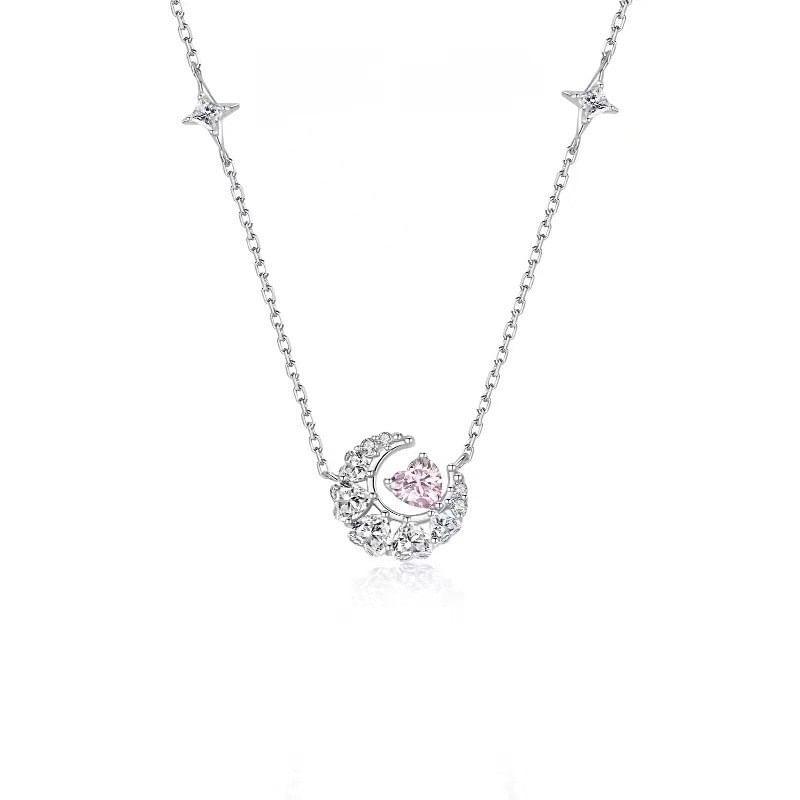 Moon Rhinestone Pendant Sterling Silver Necklace Product Image