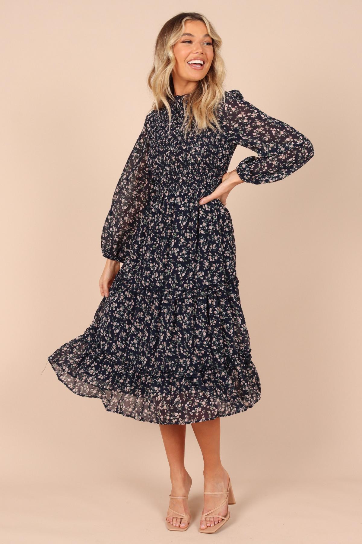 Petal and Pup Womens Edwina Shirred Frill Long Sleeve Midi Dress Product Image