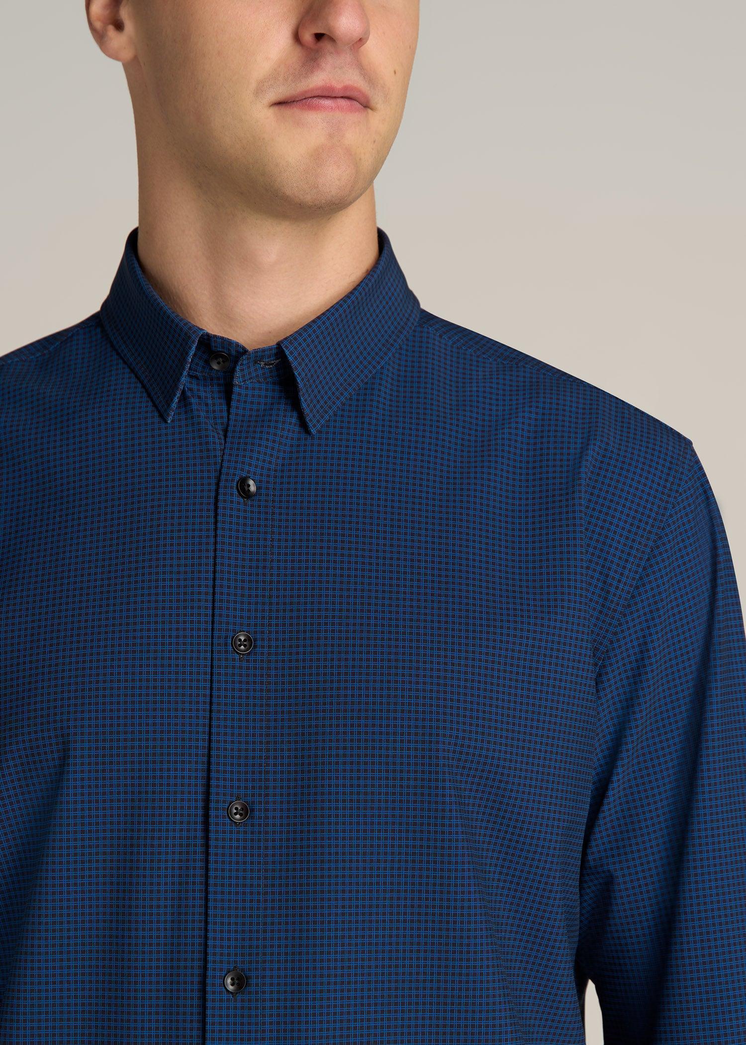 Traveler Stretch Dress Shirt for Tall Men in Black and Blue Micro Check Male Product Image