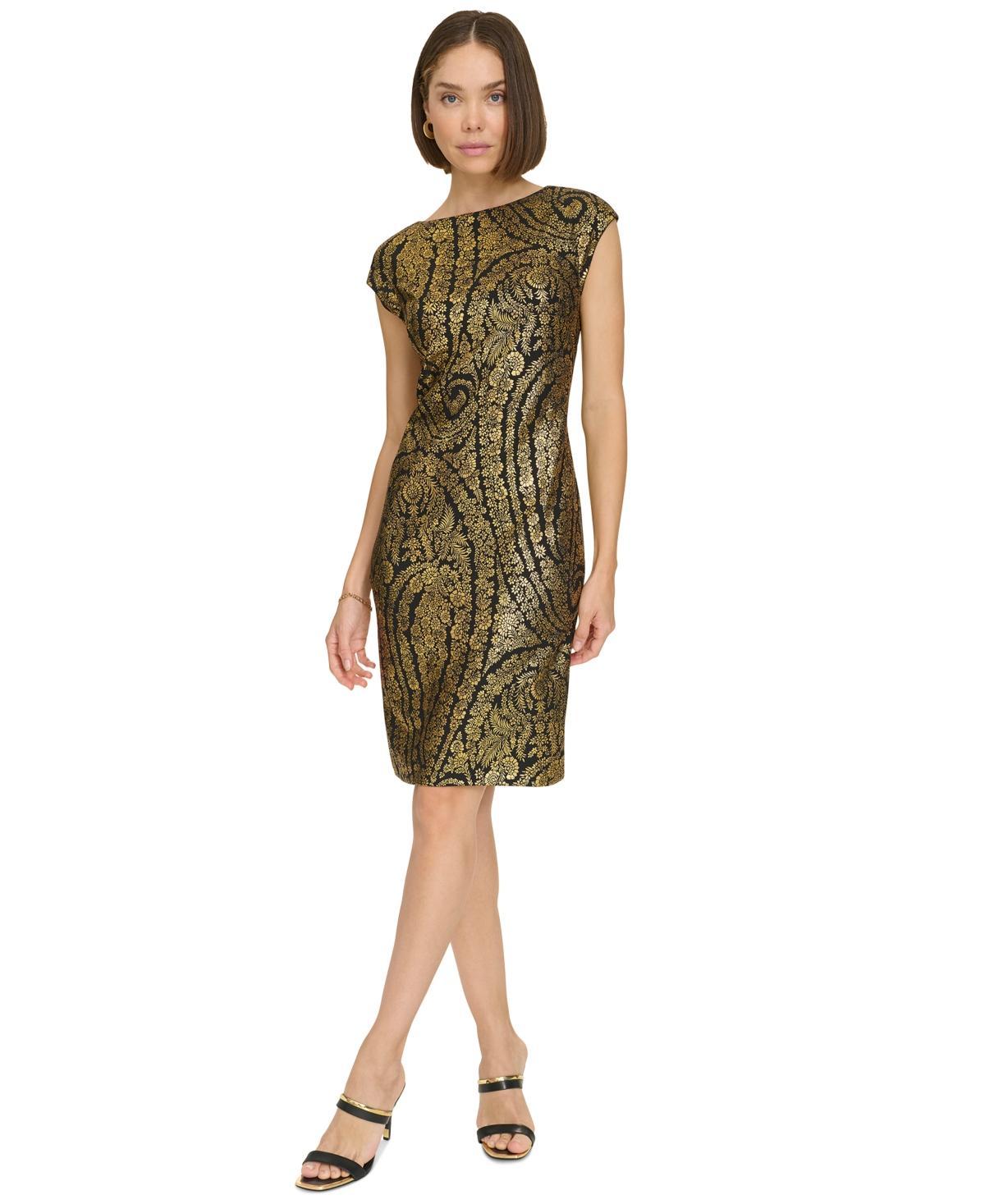 Tommy Hilfiger Womens Foil-Printed Cap-Sleeve Dress - Black product image