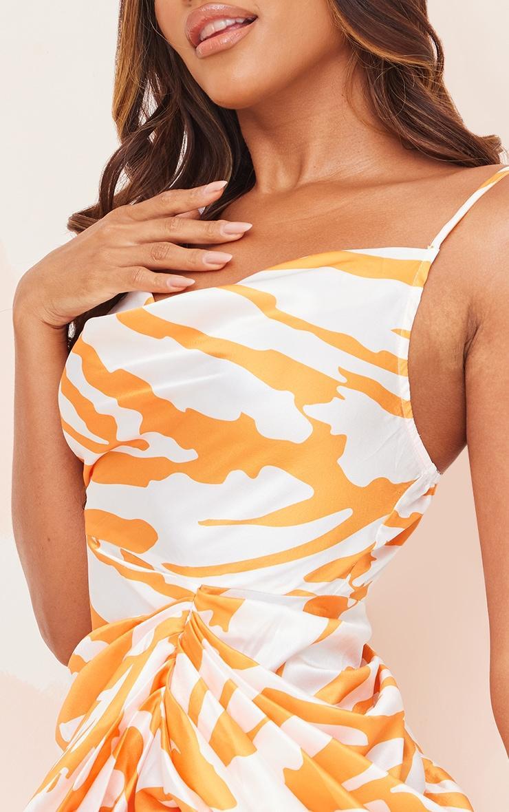 Orange Zebra Print Cowl Neck Satin Draped Bodycon Dress Product Image