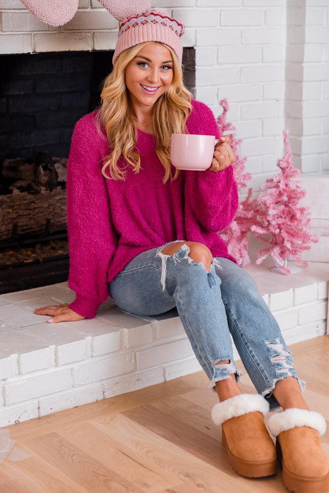 Soft And Sweet Pink Textured Relaxed Fit Sweater FINAL SALE Product Image