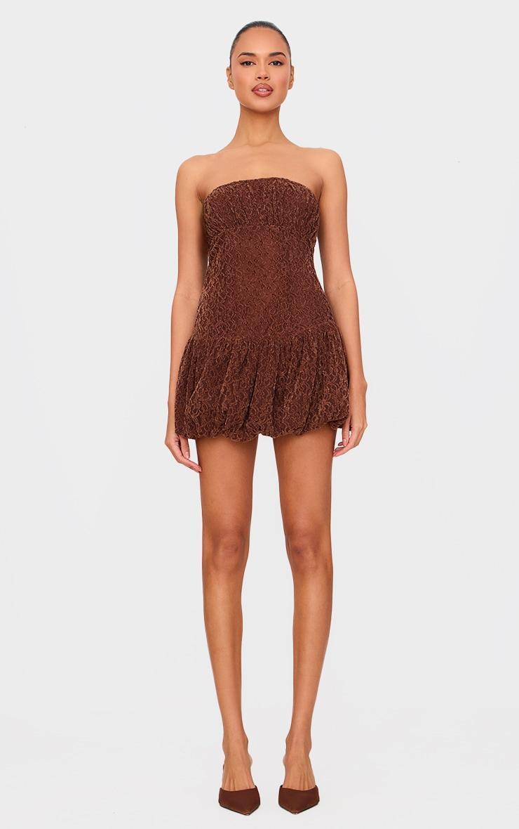 Chocolate Lace Bandeau Ruched Mini Dress Product Image