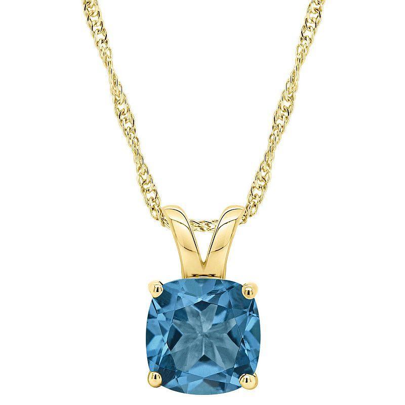 Alyson Layne 14k Gold Cushion London Blue Topaz Pendant Necklace, Womens Product Image