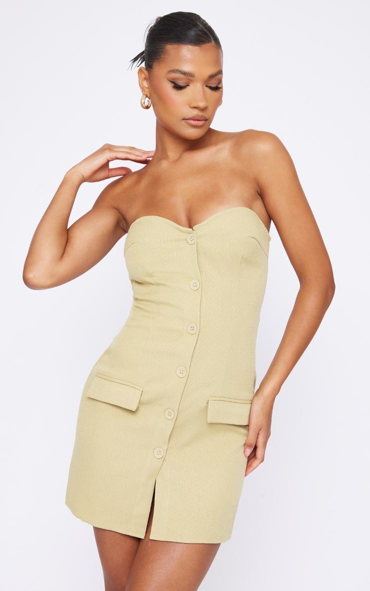 Sage Khaki Bandeau Button Pocket Detail Bodycon Dress product image