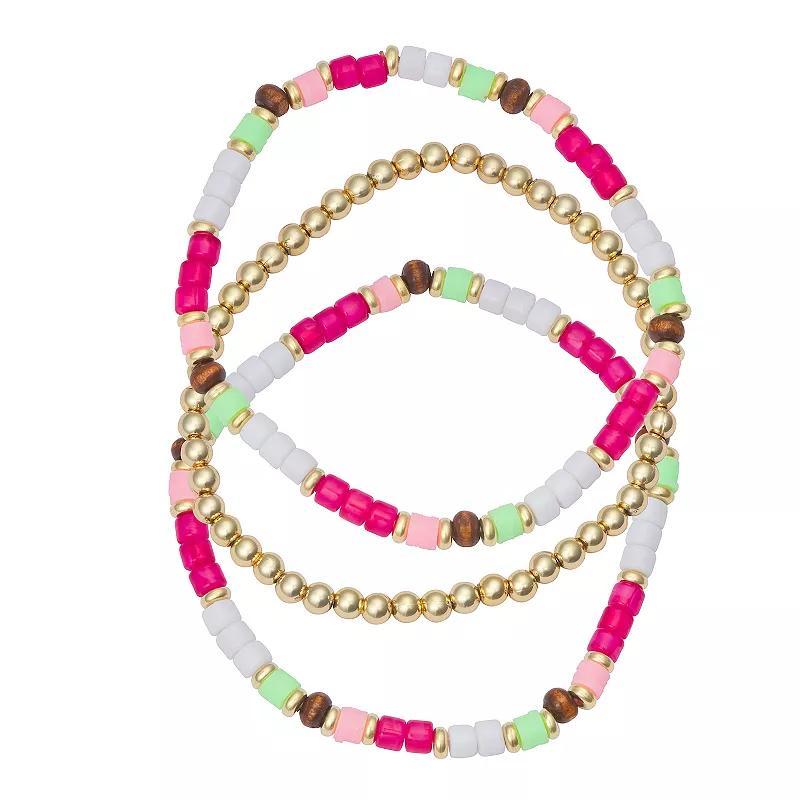 Sonoma Goods For Life Gold Tone Beaded Bracelet Trio Set, Womens, Multicolor Product Image