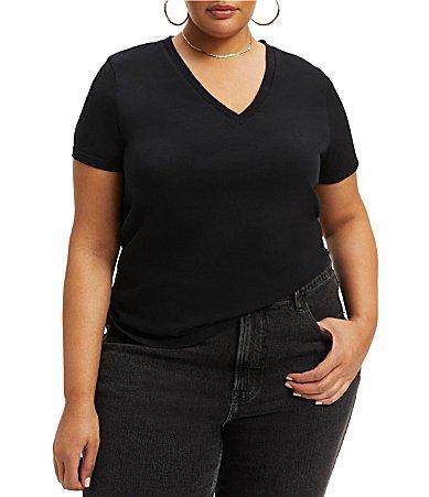 Good American Plus Size Heritage V-Neck Short Sleeve Relaxed Fit Knit Tee Product Image