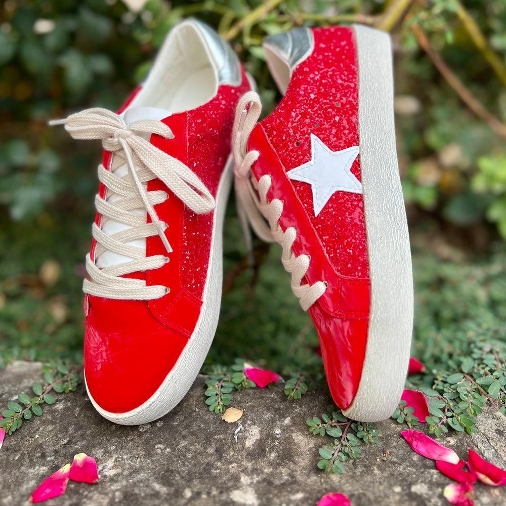 Red Glazed Star Sneakers Product Image