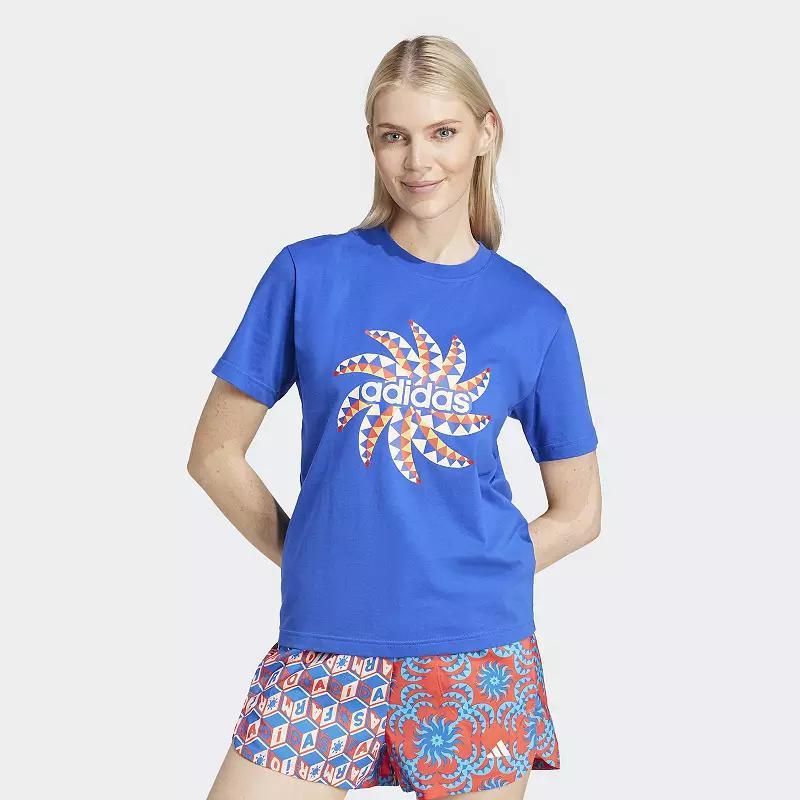 Womens adidas x FARM Rio Graphic Tee Turq/Blue Product Image