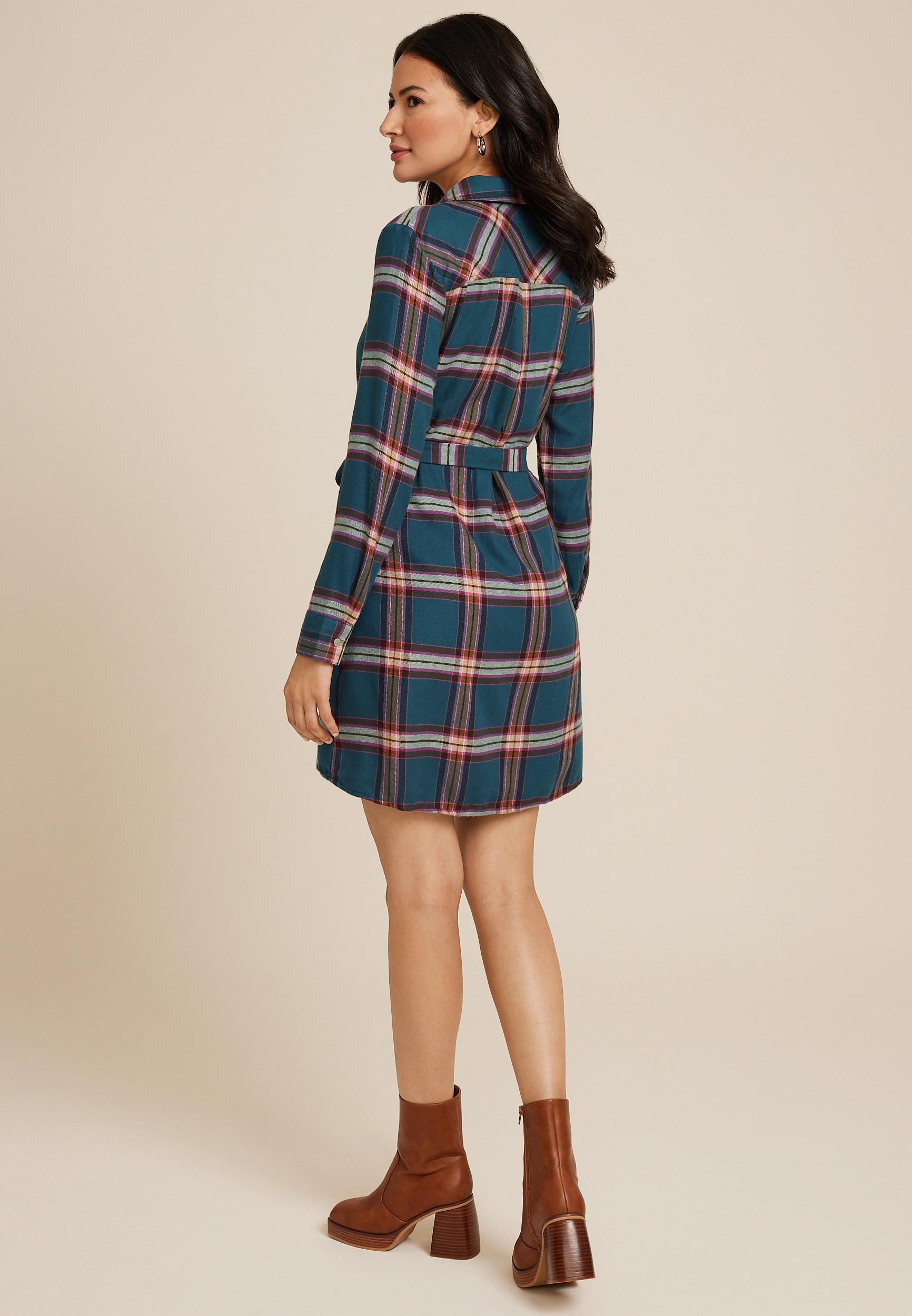 Plaid Tie Waist Mini Shirt Dress Product Image