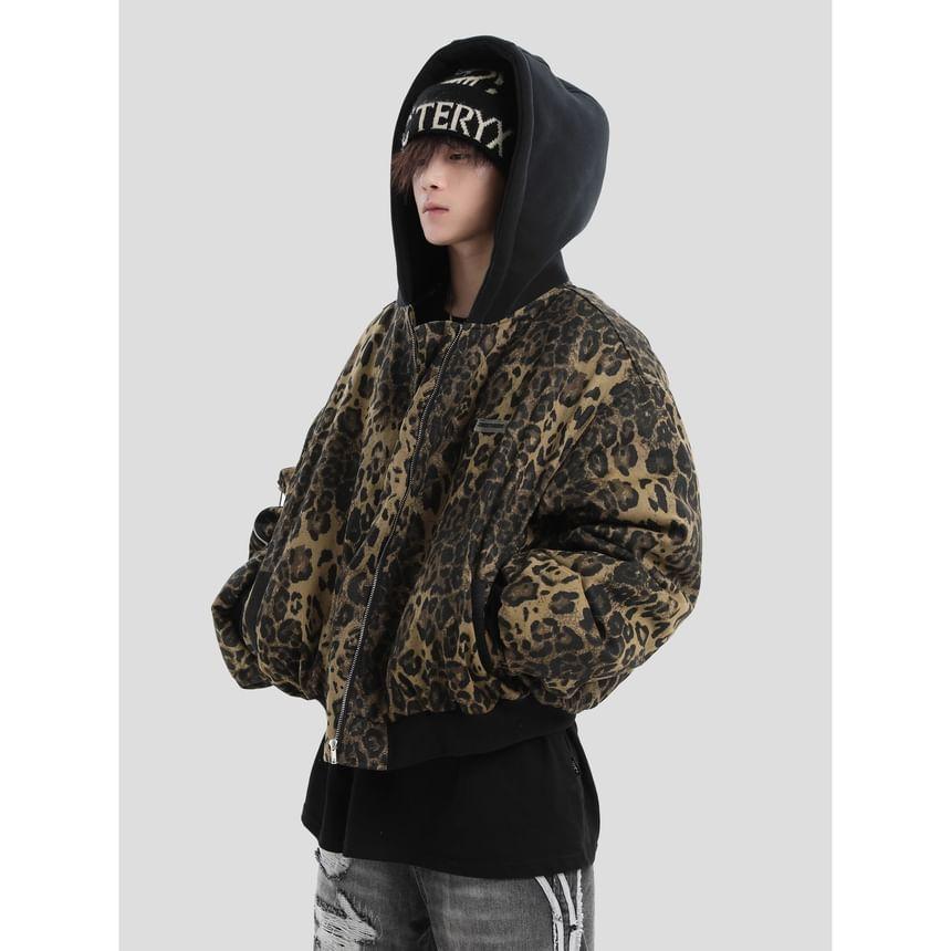 Couple Matching Leopard Print Zip-Up Hoodie Product Image