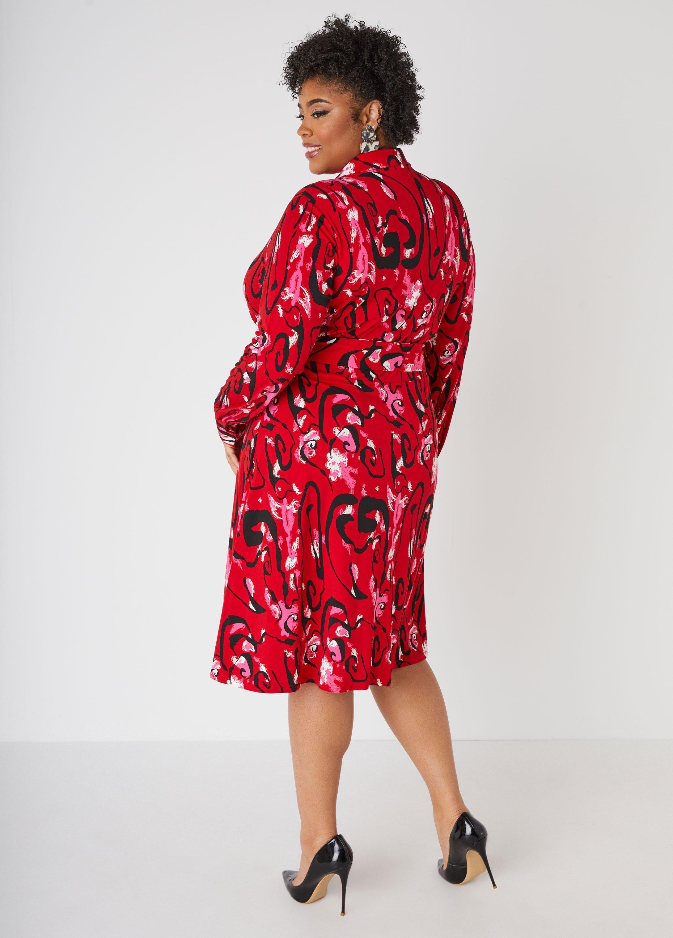 Belted Abstract Print Shirtdress Product Image