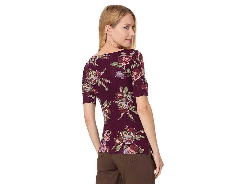 Lauren Ralph Lauren Petite Floral Stretch Cotton Boatneck Tee Multi) Women's Clothing Product Image