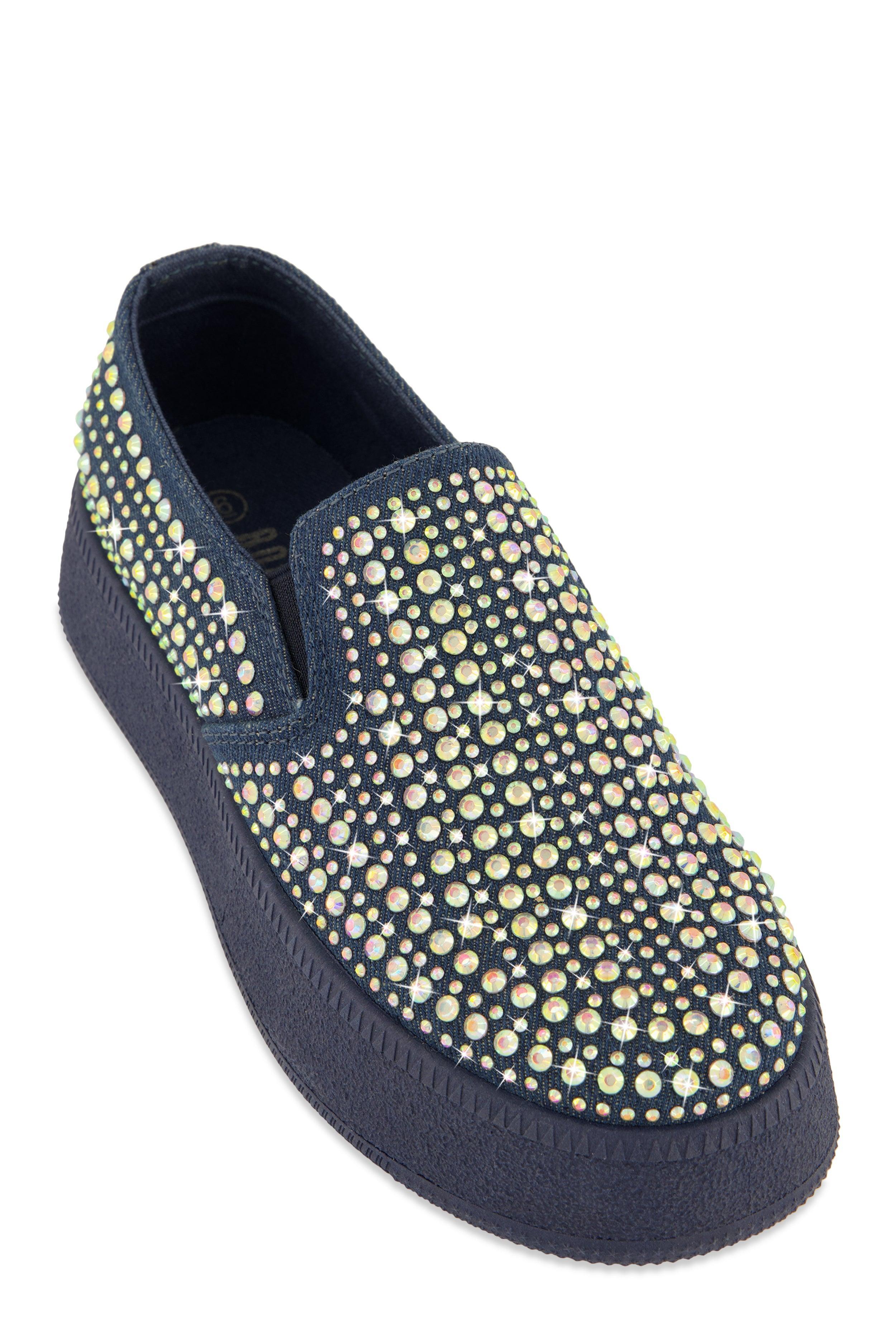 Womens Rhinestone Slip On Platform Sneakers Product Image