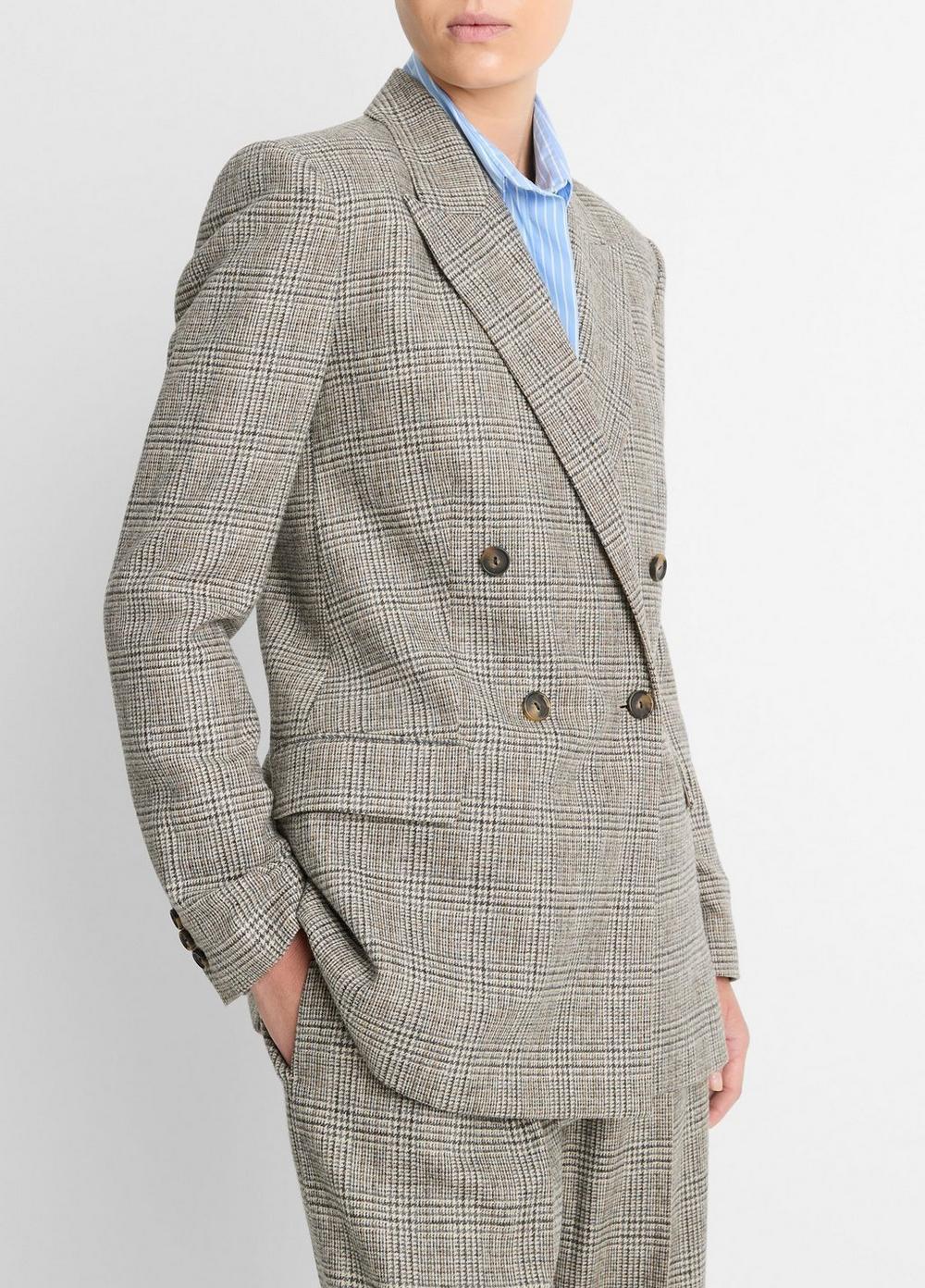 Womens Plaid Italian Wool-Blend Double-Breasted Blazer, Heritage Grey, Size 16 Vince Product Image