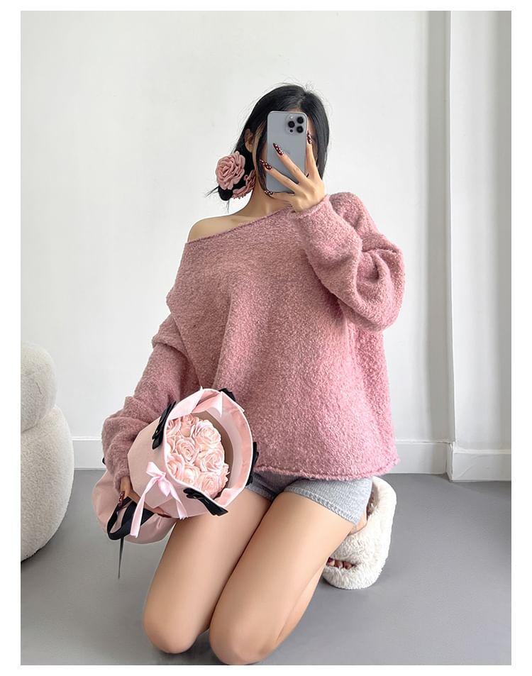 Overfit One-Shoulder Knit Sweater in 5 Colors Product Image