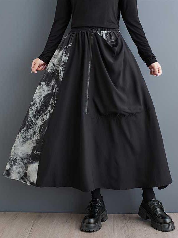 A-Line Loose Asymmetric Elasticity Pockets Zipper Skirts Bottoms Product Image