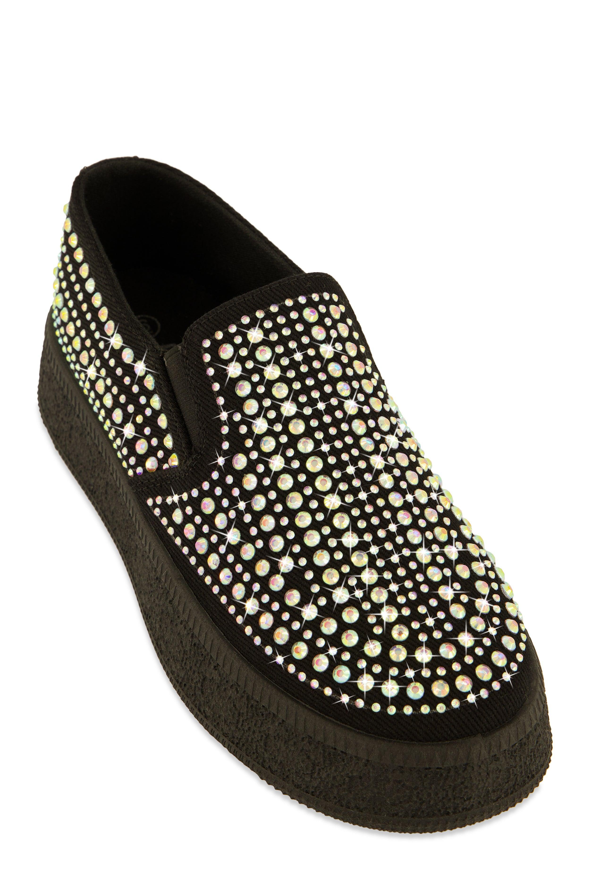 Womens Rhinestone Slip On Platform Sneakers Product Image