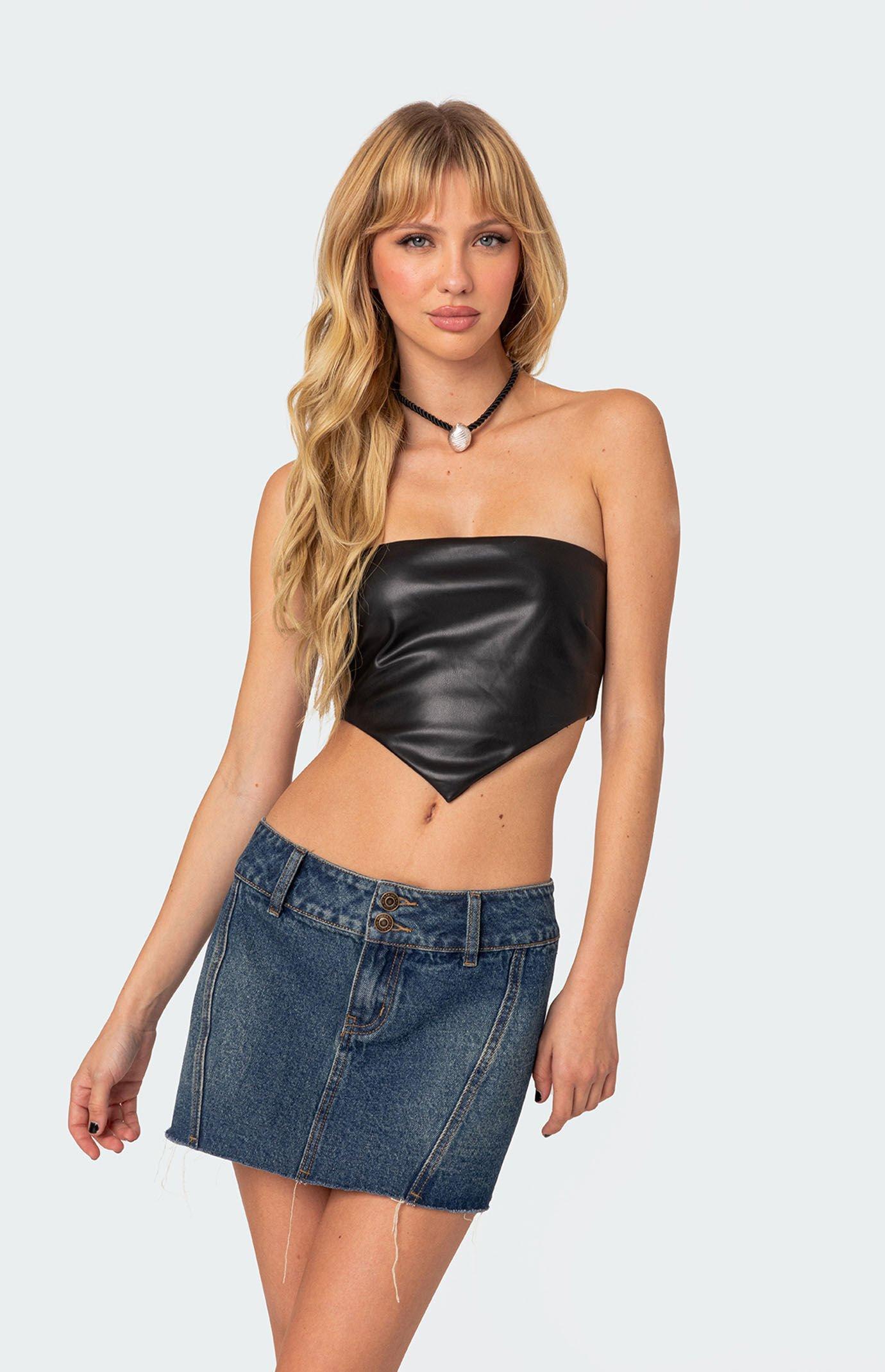 Edikted Women's Vic Triangle Faux Leather Crop Top Product Image