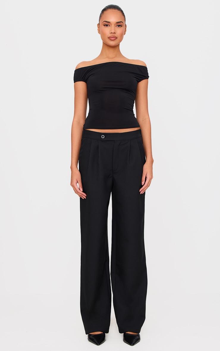 Black Slinky Asymmetric Bardot Long Top Product Image