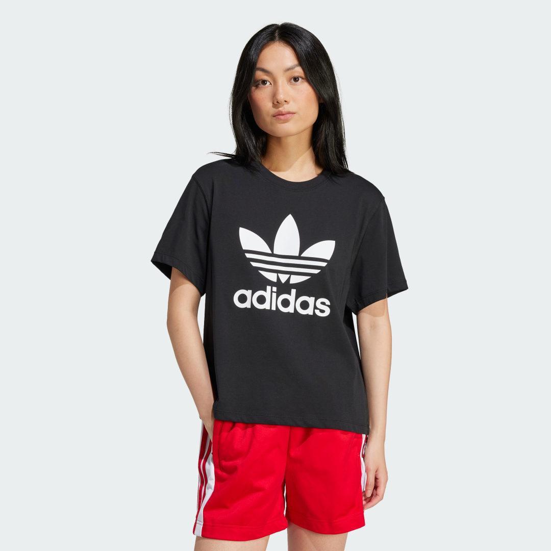 adidas Adicolor Trefoil Boxy Tee Black 2XS Womens Product Image