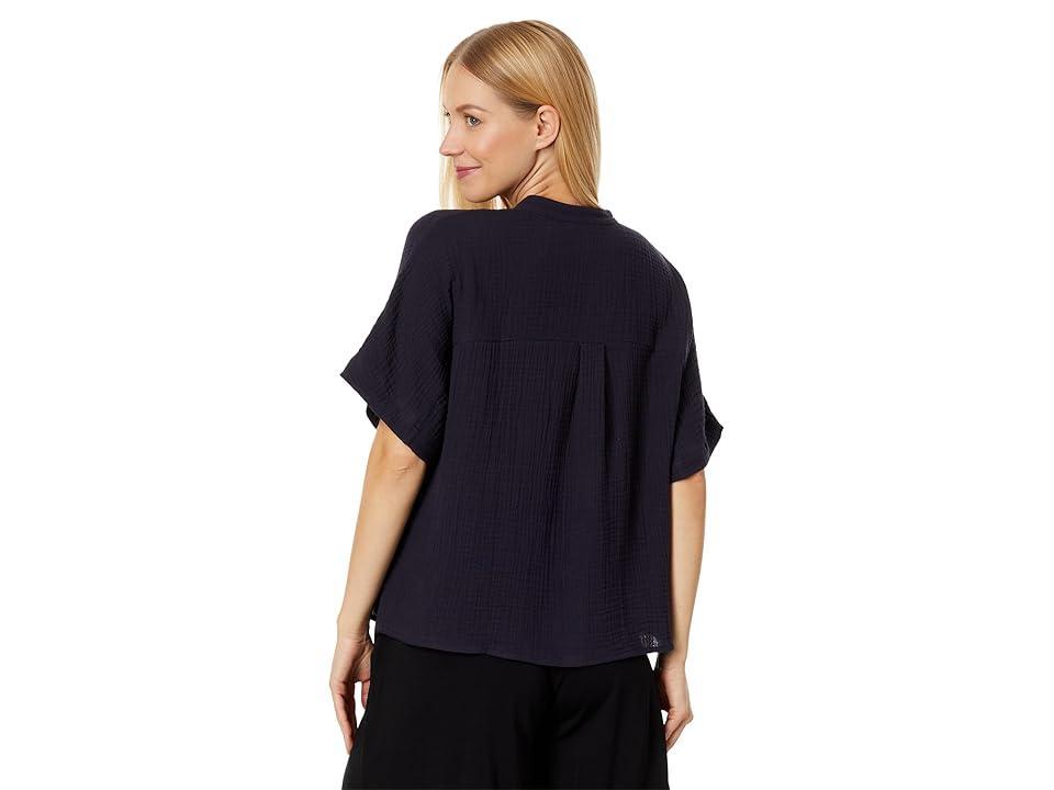 Eileen Fisher Mandarin Collar Short Sleeve Shirt (Nocturne) Women's Clothing Product Image