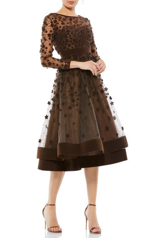 Mac Duggal Long Sleeve Fit & Flare Velvet Embellished Cocktail Dress Product Image