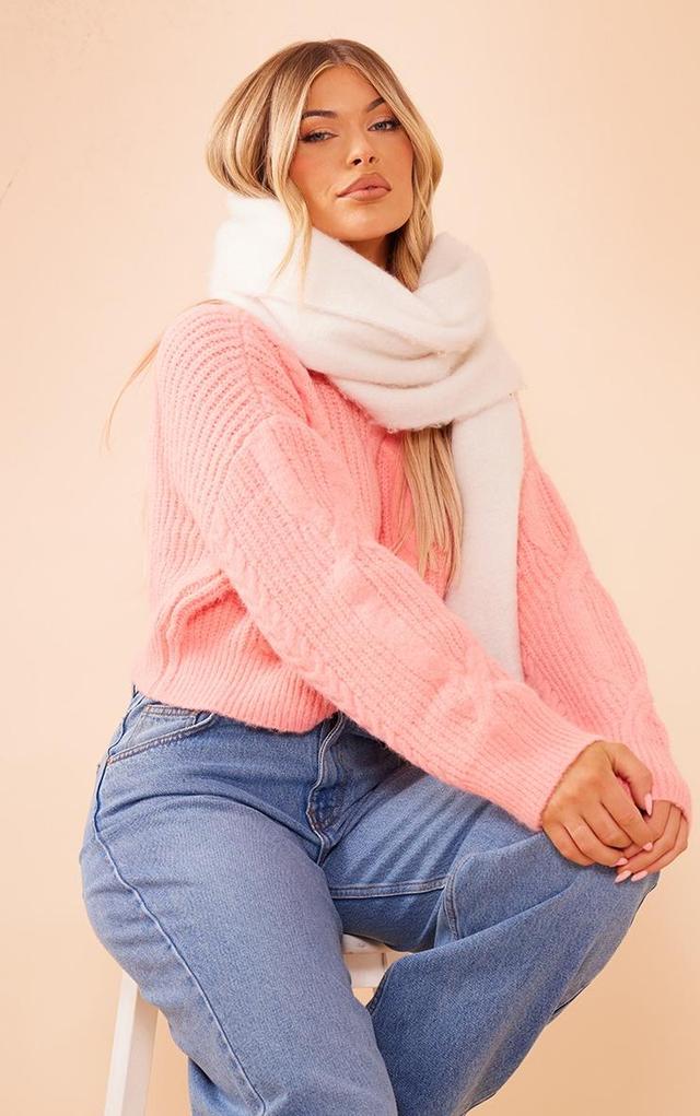  Coral Soft Cable Knit Roll Neck Crop Sweater Product Image