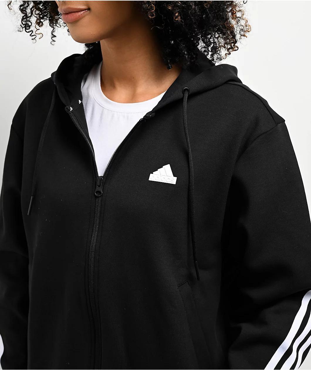 adidas 3 Stripe Black Zip Hoodie Product Image