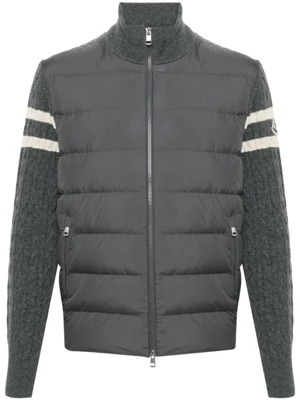 Panelled Knitted Padded Jacket In Grey Product Image