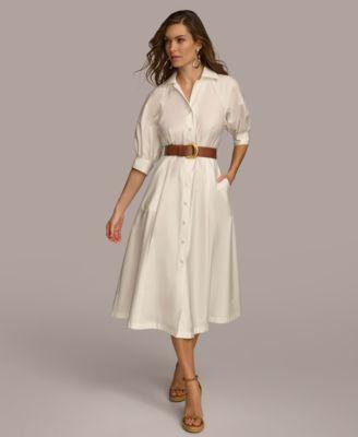 Women's Faux-Leather Belt Cotton Shirtdress Product Image